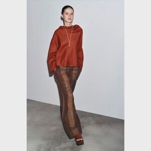 Zara NWT ZW Collection 100% Linen Lagenlook Oversized Brick Long Sleeve Blouse L